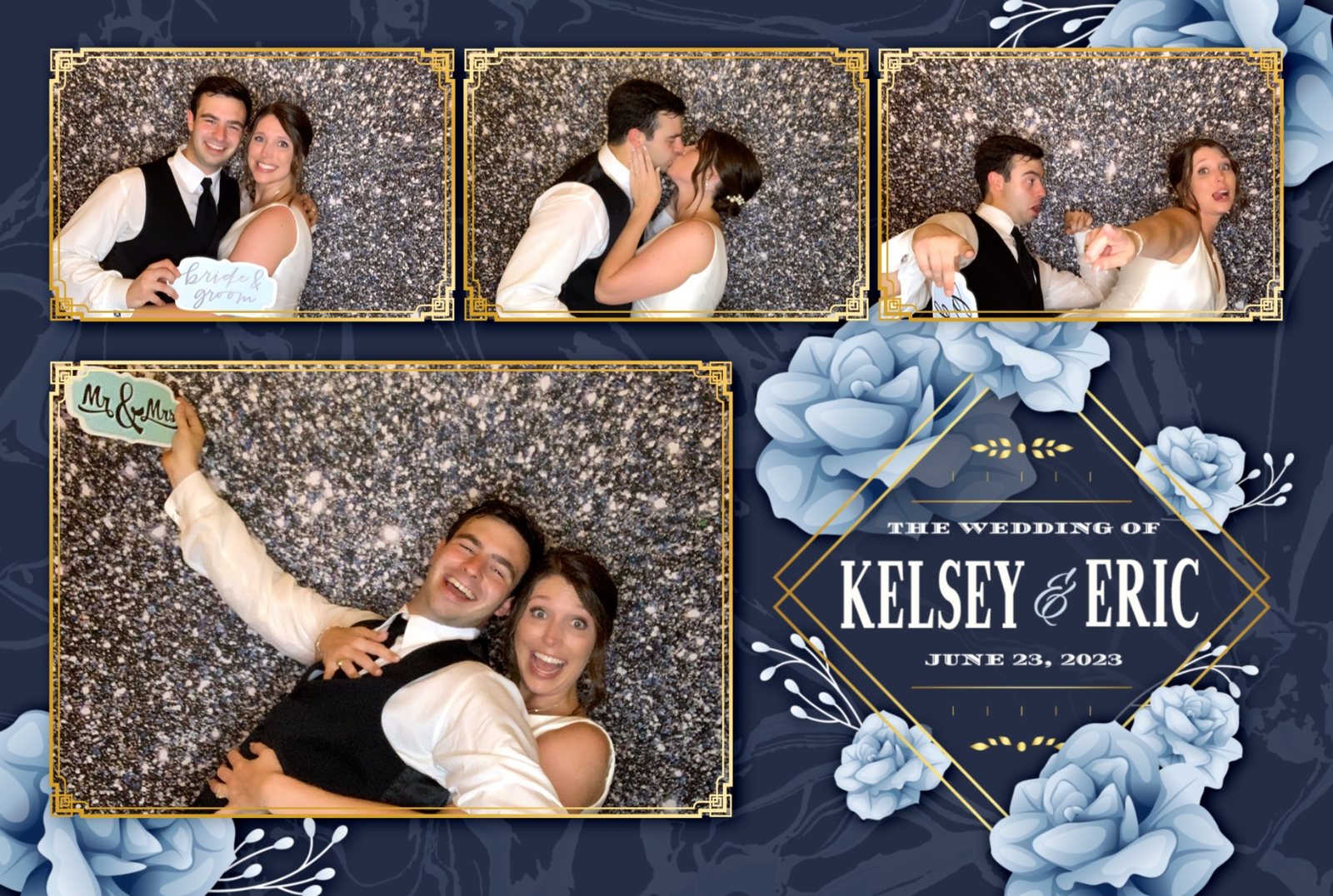 Custom photo booth print template designed for a wedding