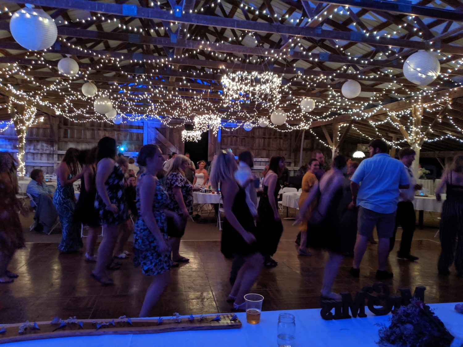 Reception in full swing with guests dancing