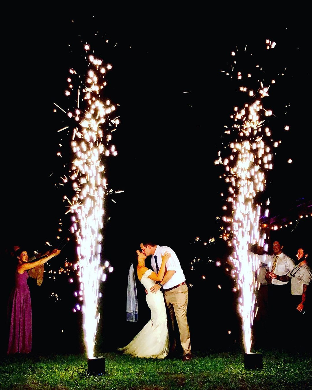 Cold spark grand exit as a couple leaves their reception