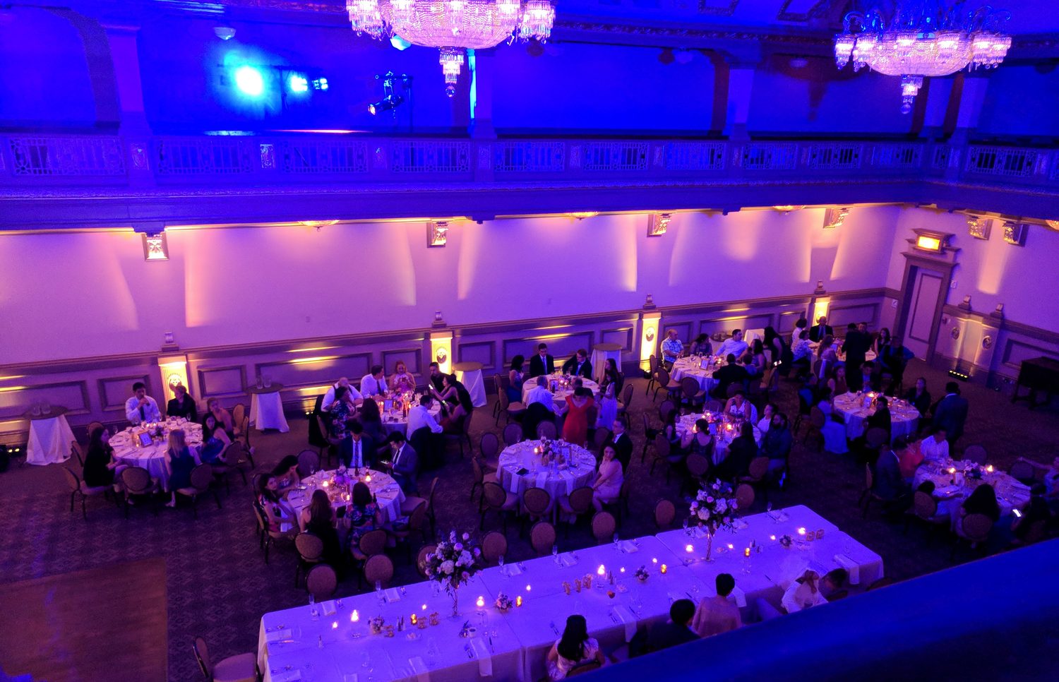 Historic Virginia wedding venue lit at dusk
